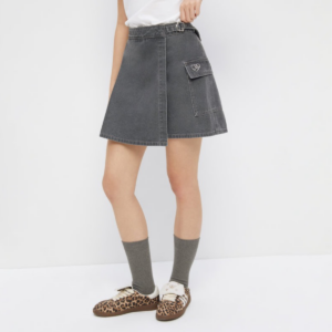 กระโปรงเดนิมสั้นป้ายข้าง Grey