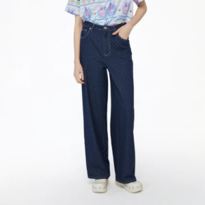 กางเกงเดนิมขายาวลายจุด Blue